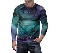 T-shirt amusant à manches longues pour homme Imprimé galaxie Univers ciel étoilé Espace Pull Tops Carnaval Fête Costumes, violet, L