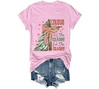 T-shirt amusant avec inscription « Jesus is The Reason for The Season » - Motif croix chrétienne - Noël - Jésus est la raison, rose, L