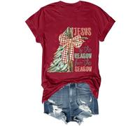 T-shirt amusant avec inscription « Jesus is The Reason for The Season » - Motif croix chrétienne - Noël - Jésus est la raison, bordeaux, 3XL
