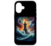 T-Shirt Amusant avec Phare, Vagues Qui s'écrasent, Coucher du Soleil, Phare Coque pour iPhone 16
