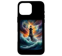 T-Shirt Amusant avec Phare, Vagues Qui s'écrasent, Coucher du Soleil, Phare Coque pour iPhone 16 Pro Max