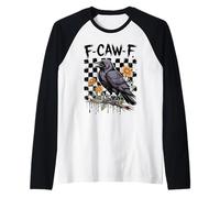 T-Shirt Amusant de Corbeau F-Caw-F Dire avec Fleurs et Art Grunge Manche Raglan