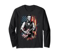 T-Shirt Amusant du 4 Juillet avec Le Drapeau américain d'Abraham Lincoln Manche Longue
