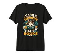T-Shirt Amusant pour Chat Facilement distrait par Les Chats et Les Livres T-Shirt Haut de Gamme