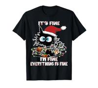 T-shirt amusant pour chat noir, It's Fine, Everything Is Fine Christmas T-Shirt