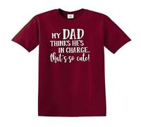 T-shirt amusant pour enfant avec inscription « My Dad Thinks He's in Charge That's SO Cute », T-shirt marron imprimé blanc, 9-11 ans