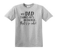 T-shirt amusant pour enfant avec inscription « My Dad Thinks He's in Charge That's SO Cute », T-shirt Sport Gris Imprimé Noir, 5-6 ans