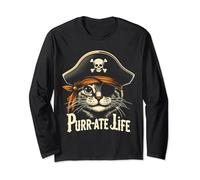 T-shirt amusant pour enfants avec motif de chat pirate Purr-ate Life Pirate Captain Manche Longue