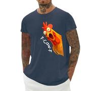 T-shirt amusant pour homme, col rond imprimé coq - T-shirt décontracté tendance vêtements d'été hauts basiques - pour les voyages, bleu marine, L