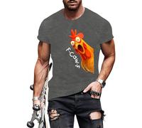 T-shirt amusant pour homme, col rond imprimé coq - T-shirt décontracté tendance vêtements d'été hauts basiques - pour les voyages, gris foncé, L
