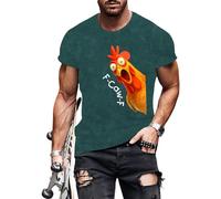 T-shirt amusant pour homme, col rond imprimé coq - T-shirt décontracté tendance vêtements d'été hauts basiques - pour les voyages, vert foncé, L