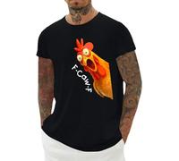 T-shirt amusant pour homme, col rond imprimé coq - T-shirt décontracté tendance vêtements d'été hauts basiques - pour les voyages, Noir , L