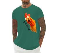 T-shirt amusant pour homme, col rond imprimé coq - T-shirt décontracté tendance vêtements d'été hauts basiques - pour les voyages, Vert, L