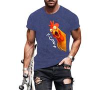 T-shirt amusant pour homme, col rond imprimé coq - T-shirt décontracté tendance vêtements d'été hauts basiques - pour les voyages, bleu lac, L