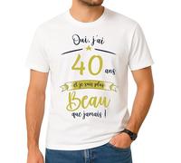 T-Shirt Anniversaire 40 Ans Homme - Oui, j’AI 40 Ans et Je suis Plus Beau Que jamais - Idée Cadeau Humoristique Original - Taille M