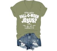 T-shirt « Are You Fall O Ween Jesus », « are You Fall-O-Ween Jesus », chemises d'Halloween citrouille pour femme et homme, Vert (col en V), XXL