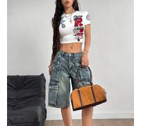 T-shirt athlétique de style de rue ajusté slim, col rond décontracté avec badge lettré et motif lapin L,M,S,XL,XS,XXL,XXS,XXXL,XXXXLVoiture,Blocs de couleur,Lettres,Unicolore,RayéTissu tricoté
