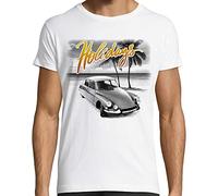 T-Shirt Automobile DS, Vintage Holidays, Voiture française, 100% Coton, imprimé en France (M, Blanc)