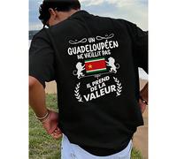 T-shirt avec drapeau de la Guadeloupe, avec phrase de fierté créole française et impression de lion au dos - patrimoine culturel, col rond, manches courtes, convient pour le port décontracté, lavable 