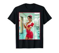 T-shirt avec fille sur elle - infirmière sexy coquine en latex rouge V2 T-Shirt