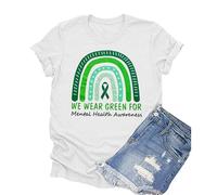 T-shirt avec image uni T-shirt à manches courtes avec col rond pour femmes Haut de sport, Blanc., L