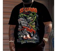 T-shirt avec impression de la caricature Rat Fink - en polyester, manches courtes, col rond - convient pour les sorties décontractées et les tenues de tous les jours, t-shirt décontracté | Joli t-shir