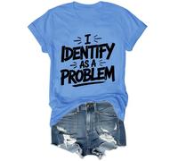 T-shirt avec inscription « I Identify As A Problem », Bleu (Carolina blue), M