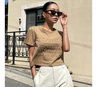 T-shirt avec lettres en relief "TROUVE QUELQU'UN QUI SAIT QUE TU N'ES PAS PARFAIT MAIS QUI TE TRAITE COMME SI TU L'ÉTAIS" Été, Hauts Courts Femmes L,M,S,XLLettres,SloganTissu tricoté