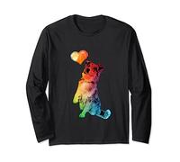 T-shirt avec motif chien Aussie dégradé de couleur cœur multicolore chien Manche Longue