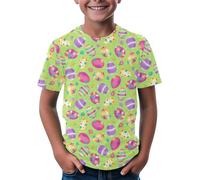 T-shirt avec motif lapin de Pâques, œufs et fleurs, t-shirt doux pour fille, confortable et élégant, chemise pour enfants de 3 à 14 ans, avec gilet, vert, 8-9 ans