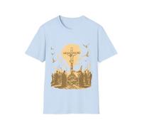 T-shirt avec scène de la crucifixion de Jésus - Bible chrétienne religieuse - Esthétique - Foi - Unisexe - Chemise graphique, bleu ciel, S