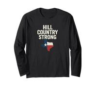 T-shirt avec support du drapeau Hill Country Strong Texas Outline Manche Longue
