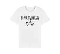 T-Shirt Baisse Ta Culotte - Slogan C’est Moi Qui Pilote - XXL Blanc - Tee Shirt Humour Chanson Sébastien Patrick