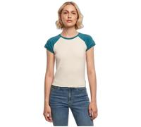 T-shirt baseball retro femme Urban Classics Organic Stretch - blanc/bleu canard - S L