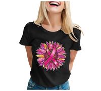 T-Shirt Basic Femme T Shirt Col Rond Basique Tee Piscine Doux Oversize sans Manches Tshirt Bio Été Respirable Shirtoctobre Rose Sport Motifs Floral Fitness Sèche- Blanc 100% Coton