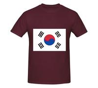 T-shirt basique à col rond en coton imprimé drapeau de la République de Corée - T-shirts graphiques fantaisie à manches courtes - Style quotidien noir, bordeaux, XXL