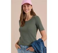 Cecil T-Shirt Basique à col Rond, Couleur Unie, Vert Olive séché, Taille L