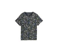 TOM TAILOR T-Shirt Basique pour Femme en Coton Biologique, 37369 - Structure Multicolore à Pois Bleu Marine, S