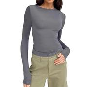 T-shirt basique à col rond Skims Slim Fit Haut à manches longues pour femme Y2K Crop Tops Uni Maillot de corps confortable T-shirt à manches longues Chemisier court court court décontracté Streetwear,