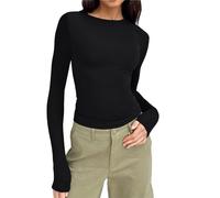 T-shirt basique à col rond Skims Slim Fit Haut à manches longues pour femme Y2K Crop Tops Uni Maillot de corps confortable T-shirt à manches longues Chemisier court court court décontracté Streetwear,