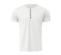 T-shirt basique à manches courtes pour homme - Coupe ajustée - Tendance - Rétro - Solide - Pour l'intérieur et l'extérieur, la marche, le sport, la vie quotidienne, blanc, L