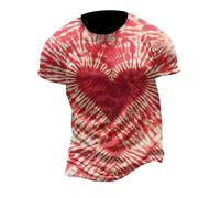 T-shirt basique à manches courtes pour homme - Motif imprimé tie-dye - Coupe ajustée - Pour l'intérieur et l'extérieur, la marche, le sport, la vie quotidienne, Rouge, 4XL