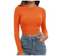 T-shirt basique à manches longues pour femme - Bleu foncé - Crop Top Y2K - Haut moulant - T-shirt à manches longues - Col rond - Sous-vêtements sexy - Classique - Couleur unie - Streetwear décontracté