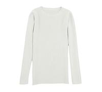 T-shirt basique à manches longues pour femme - Col rond - Pull fin - Pull en tricot léger - Coupe ajustée - Couleur unie - Pull pour femme - Automne Hiver - Pull tricoté, Blanc., M