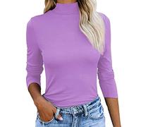 T-shirt basique à manches longues pour femme - Col roulé - Couleur unie - Pull à col roulé - Coupe ajustée - Chemisier élégant et sexy - Haut surdimensionné - Tunique décontractée, a, XL