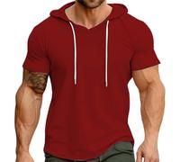 T-shirt basique coupe ajustée pour homme - Couleur unie - Sweat à capuche à manches courtes - Pour l'intérieur et l'extérieur, la marche, le sport, la vie quotidienne, Rouge, M