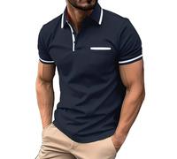 T-shirt basique de sport d'été à manches courtes léger et respirant - Polo de travail pour homme - Couleur contrastée - Patchwork boutonné - Polo de golf d'extérieur pour adulte - Avec poche poitrine,