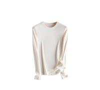 T-shirt basique en soie à manches longues et col rond pour femme, beige, M