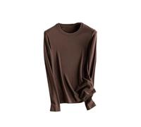 T-shirt basique en soie à manches longues et col rond pour femme, café, S