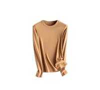 T-shirt basique en soie à manches longues et col rond pour femme, E, S